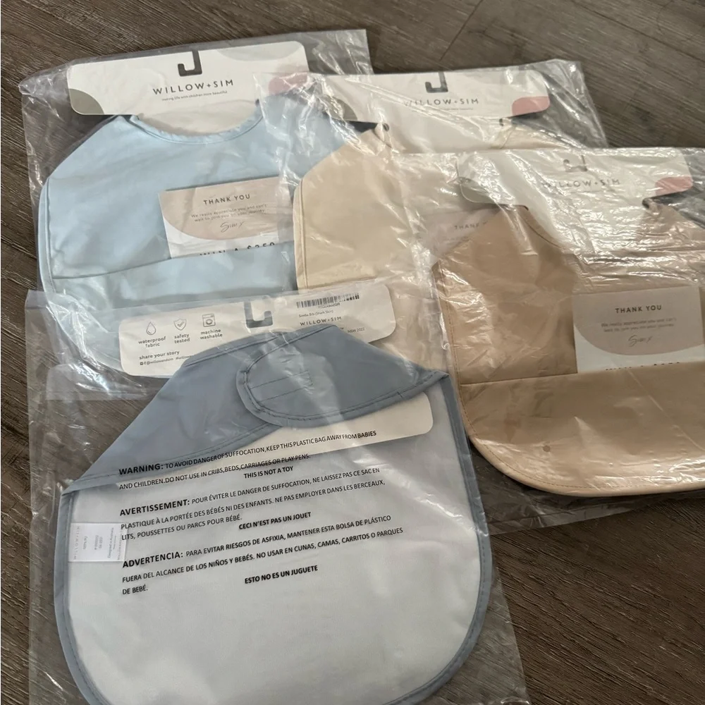 Willow + Sim Silicone Bibs - Blue, Beige, Cream (Set of 4)